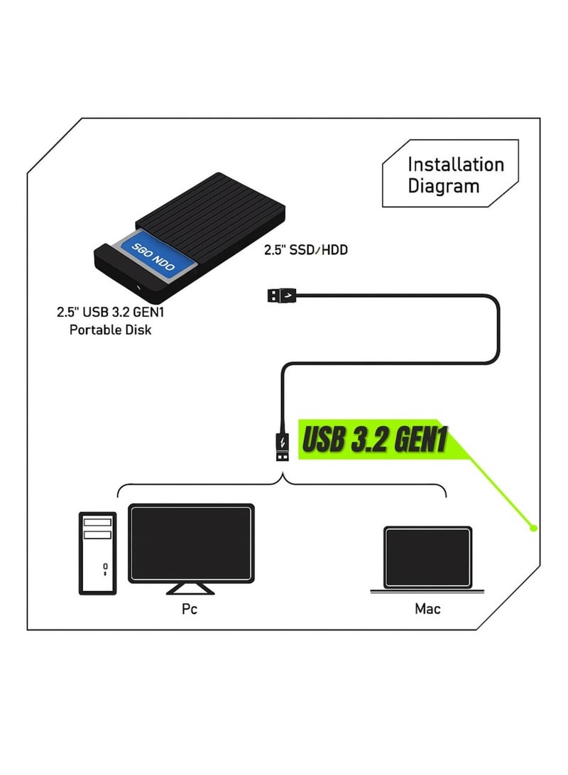 Haysenser 2.5" USB 3.2 Hard Drive Enclosure – Tool-Free SATA SSD/HDD Case, Up to 6TB, Plug & Play - Image 2